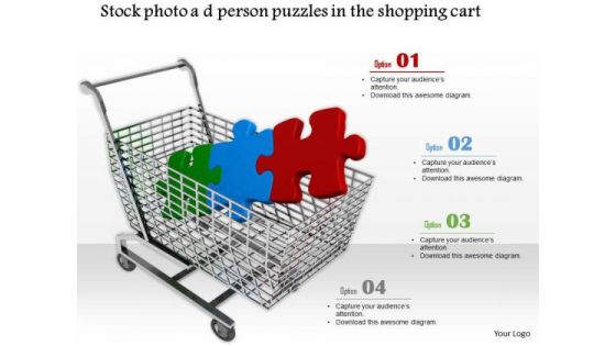 Stock Photo Colorful Puzzle Pieces In Shopping Cart PowerPoint Slide