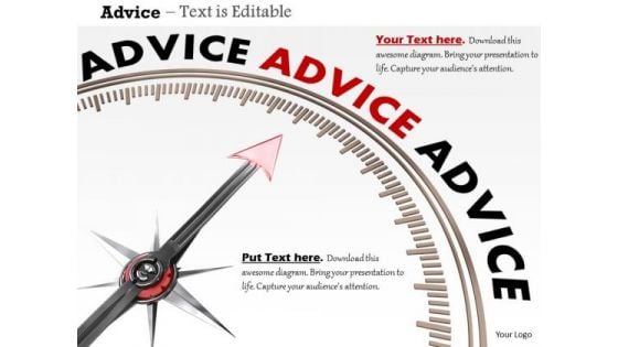 Stock Photo Compass Arrow On Advice Word PowerPoint Slide