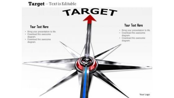 Stock Photo Compass Arrow On Target PowerPoint Slide