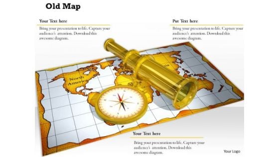 Stock Photo Compass Binocular On Map For Sailing PowerPoint Slide