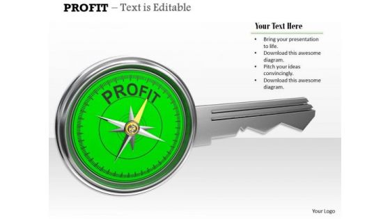 Stock Photo Compass Key Of Profit PowerPoint Slide