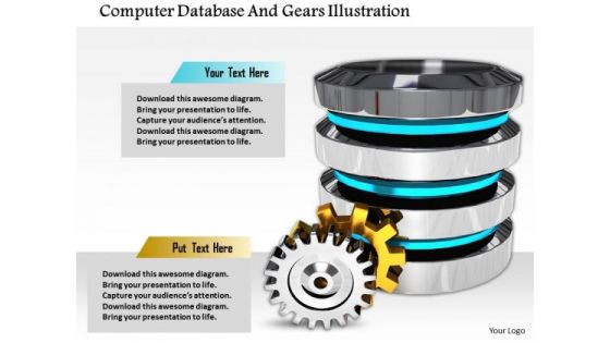 Stock Photo Computer Database And Gears Illustration PowerPoint Slide