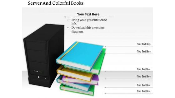 Stock Photo Computer Server And Colorful Books Pwerpoint Slide