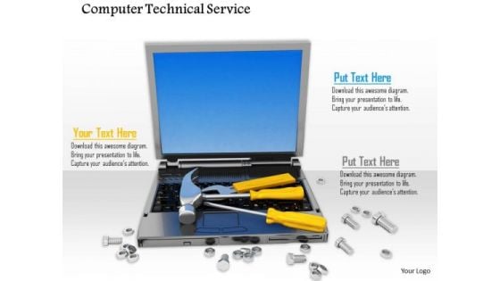 Stock Photo Computer Service Tools Laptop Technical Repair Bolts PowerPoint Slide