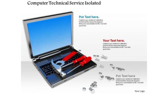 Stock Photo Computer Technical Service Tools Laptop Bolts PowerPoint Slide