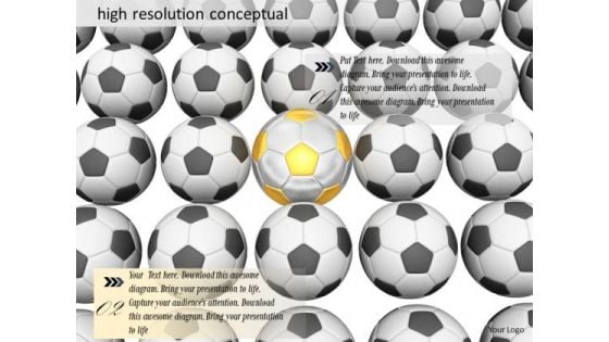 Stock Photo Conceptual Black Soccer Balls With One Yellow Ball PowerPoint Slide