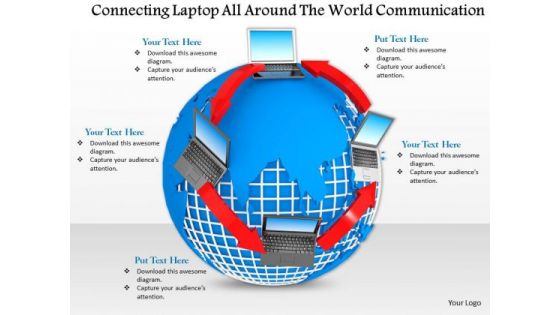 Stock Photo Connecting Laptop On Globe For Communication PowerPoint Slide