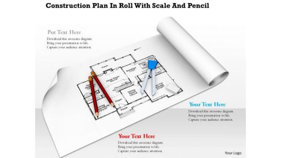Stock Photo Construction Plan With Drawing Tools PowerPoint Slide