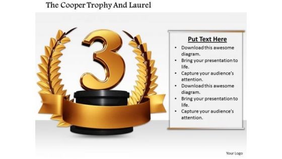 Stock Photo Copper Laurel Trophy For 3rd Position Pwerpoint Slide