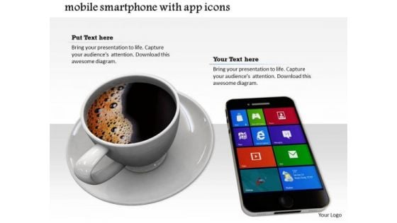 Stock Photo Cup Of Black Coffee With Smartphone PowerPoint Slide