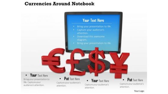 Stock Photo Currencies Symbol In Front Of Desktop Screen PowerPoint Slide