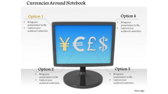 Stock Photo Currencies Symbols On Desktop Screen Finance PowerPoint Slide