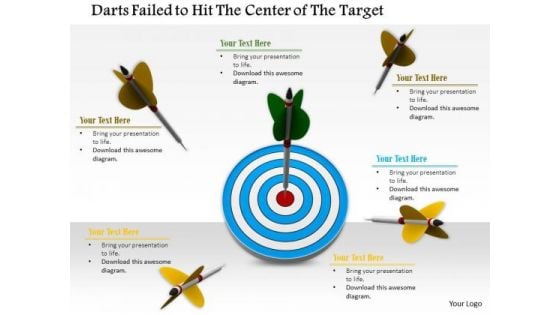 Stock Photo Darts Failed To Hit Target With One On The Bulls Eye PowerPoint Slide