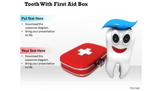 Stock Photo Design Of Tooth With First Aid Box Pwerpoint Slide