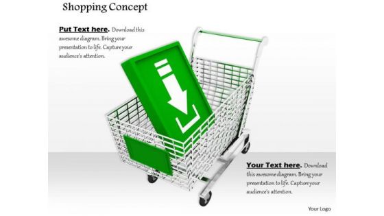Stock Photo Download Arrow Icon In Shopping Cart PowerPoint Slide