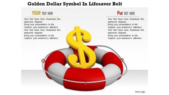 Stock Photo Financial Crisis Concept Dollar Symbol In Lifesaver Belt PowerPoint Slide