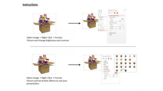 Stock Photo Flags Icons Card Board Box PowerPoint Slide