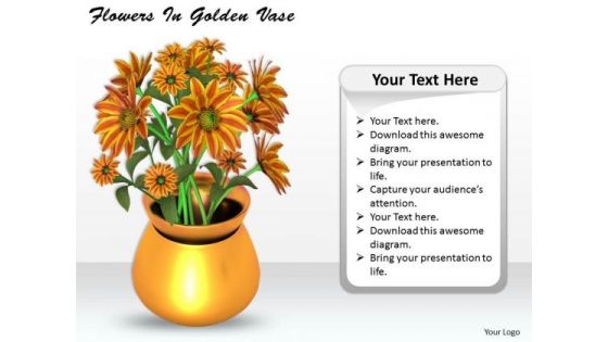 Stock Photo Flowers In Golden Vase PowerPoint Template