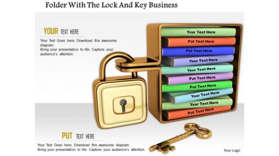 Stock Photo Folder With The Lock And Key Business PowerPoint Slide