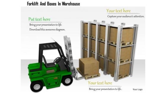 Stock Photo Forklift And Boxes In Warehouse PowerPoint Slide