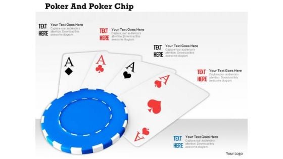 Stock Photo Four Aces On Blue Poker Chip PowerPoint Slide