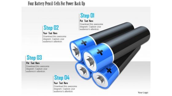 Stock Photo Four Battery Pencil Cells For Pwer Back Up PowerPoint Slide