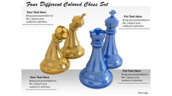 Stock Photo Four Different Colored Chess Set PowerPoint Template