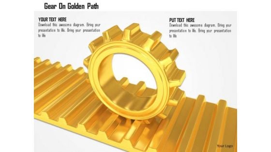 Stock Photo Gear On Golden Path PowerPoint Slide Stock Photo Gear On Golden Path PowerPoint Slide
