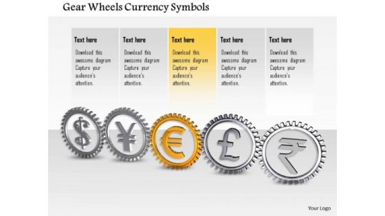 Stock Photo Gear Wheels Currency Symbols PowerPoint Slide