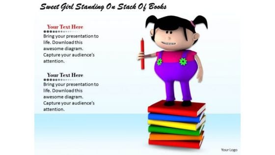 Stock Photo Girl Child Standing On Stack Of Books Pwerpoint Slide