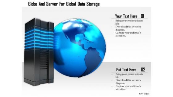 Stock Photo Globe And Server For Global Data Storage PowerPoint Slide