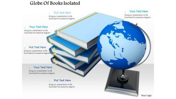 Stock Photo Globe Atlas World Stacked Books Global Education PowerPoint Slide