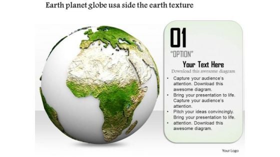 Stock Photo Globe Earth Textured Usa Side White Surface PowerPoint Slide