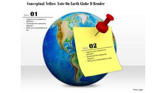 Stock Photo Globe With World Map Yellow Note Pined On It PowerPoint Slide