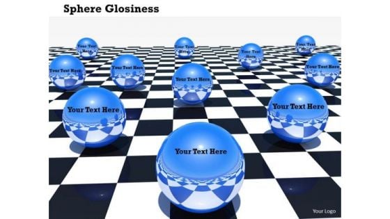 Stock Photo Glossy Blue Spheres On Chess Board PowerPoint Slide