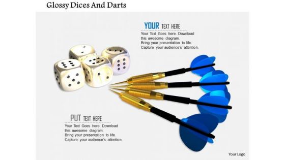 Stock Photo Glossy Dices And Darts PowerPoint Slide