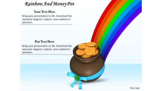 Stock Photo Gold Coins In Pot With Rainbow PowerPoint Slide