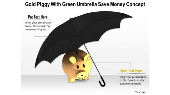 Stock Photo Gold Piggy Bank Under Umbrella PowerPoint Slide Stock Photo Gold Piggy Bank Under Umbrella PowerPoint Slide