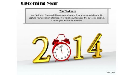 Stock Photo Golden 2014 Graphic With Red Clock PowerPoint Slide
