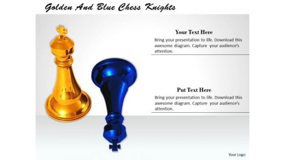 Stock Photo Golden And Blue Chess Knights PowerPoint Template