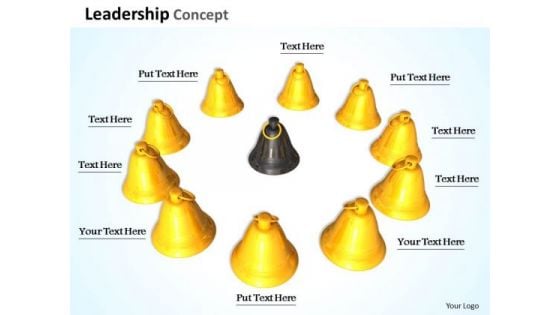 Stock Photo Golden Bells In Circle With Black Bell In Middle Shows Teamwork PowerPoint Slide