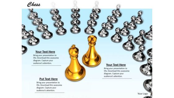 Stock Photo Golden Chess King Queen With Sliver Pawns PowerPoint Slide