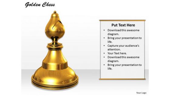 Stock Photo Golden Chess Piece On White Background PowerPoint Slide