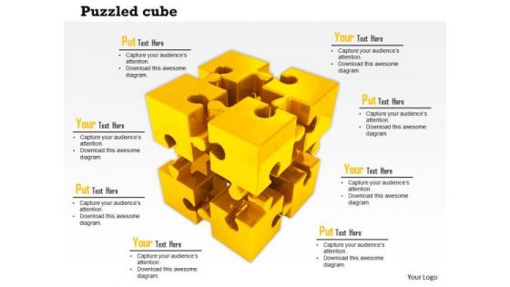 Stock Photo Golden Cube Of Puzzle Pieces PowerPoint Slide