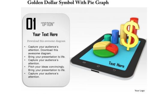 Stock Photo Golden Dollar Symbol With Pie Graph PowerPoint Slide