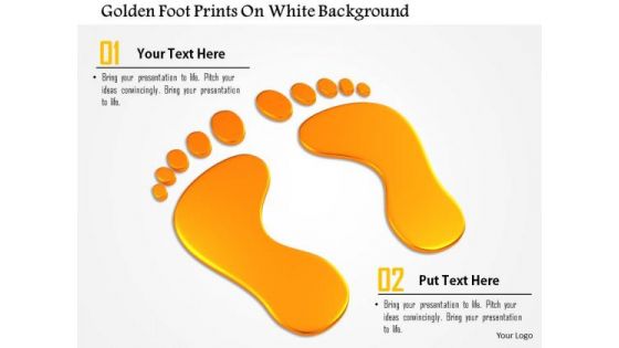 Stock Photo Golden Foot Prints On White Background PowerPoint Slide