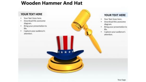 Stock Photo Golden Gavel With American Hat PowerPoint Slide