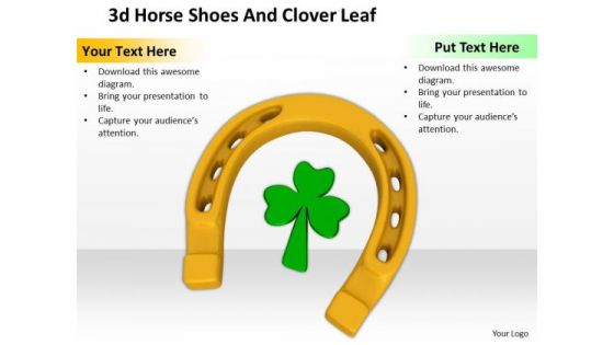 Stock Photo Golden Horse Shoe With Clover Leaf PowerPoint Slide