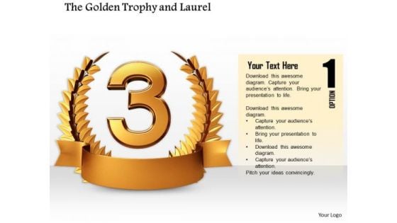 Stock Photo Golden Laurel Trophy For 3rd Rank Pwerpoint Slide Stock Photo Golden Laurel Trophy For 3rd Rank Pwerpoint Slide