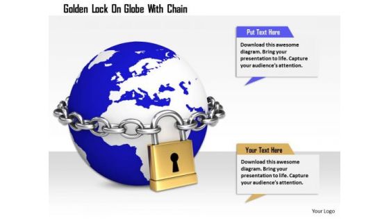 Stock Photo Golden Lock On Globe With Chian Image Graphics For PowerPoint Slide